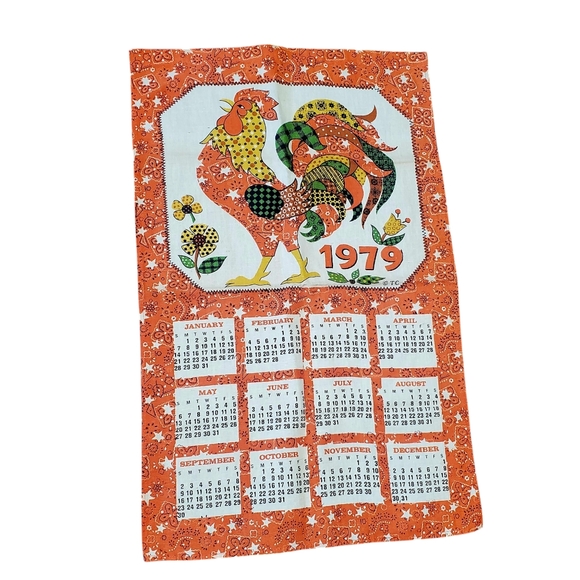 1979 Calendar Fabric Vintage  Orange Rooster. - Picture 1 of 8